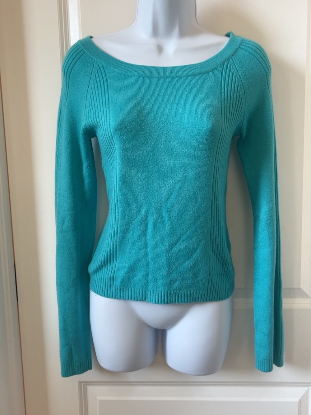 Takeout Vintage Y2K Turquoise Boat Neck Fitted Sweater Small